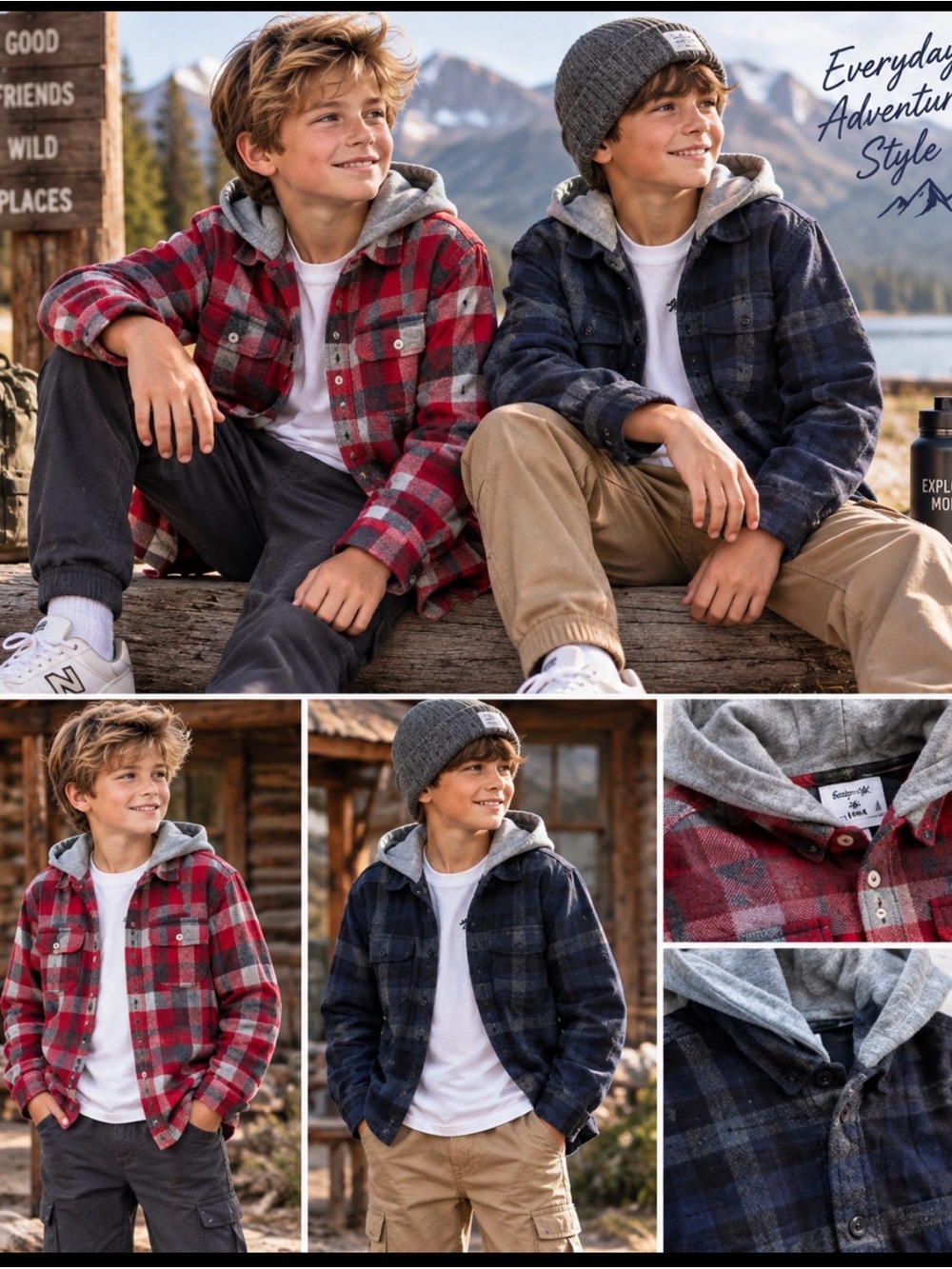 🔥Lot of 2 cute Boys Plaid Button-Down Shirt Jacket/Hood - Red/Navy Price Firm